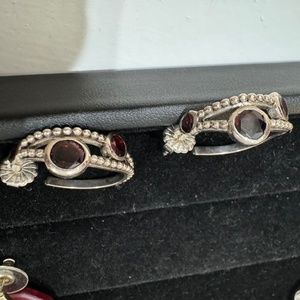 Stephen Dweck Sterling Silver Designer Hoop Earrings with Ruby